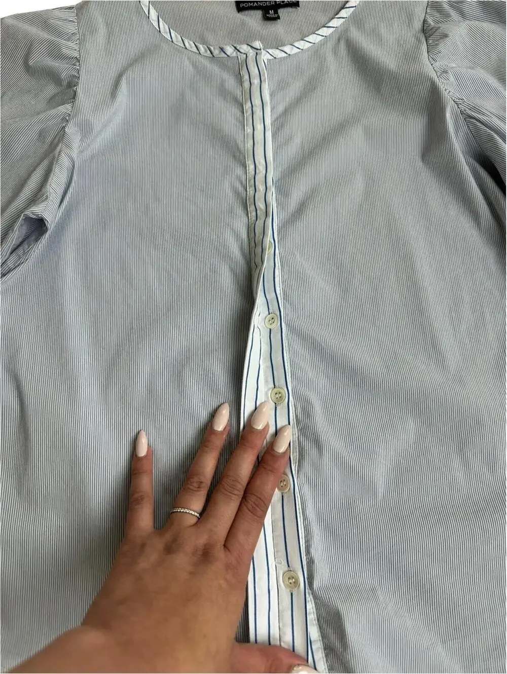 Tuckernuck Pomander Place Blue and White Pinstripe Button Up Shirt - Picture 4 of 5